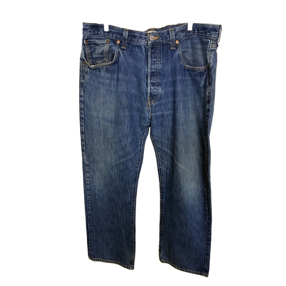 Levi's 501 Jeans 38x30 Button Fly Medium Wash Distressed Frayed Hem